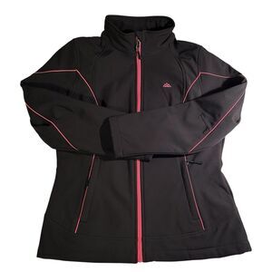 Snozu Women's Soft Shell Jacket LARGE Stretch-o-rama Fleece Lined Black Pink